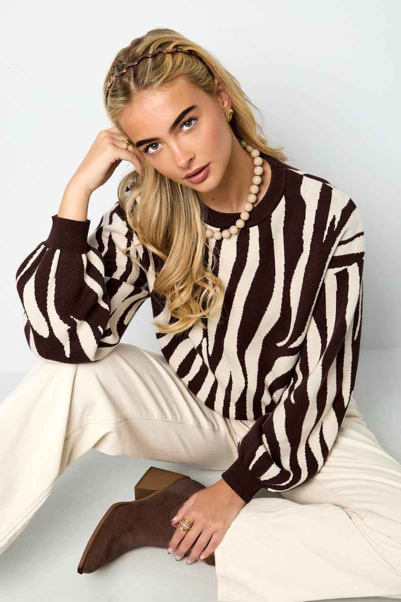 Zebraprint gebreide trui voor stijlvolle casual herfst- en wintermode